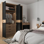 Monaco 1 drawer bedside with open shelf (RH) in Oak and Black 