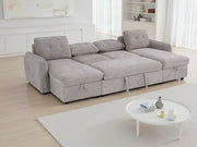 Moscow U Shape Corner Sofa Bed - Beige Fabric - Pull Out