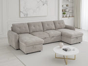 Moscow U Shape Corner Sofa Bed - Beige Fabric - Pull Out