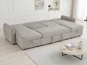 Moscow U Shape Corner Sofa Bed - Beige Fabric - Pull Out