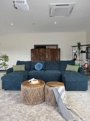 Moscow U Shape Corner Sofa Bed - Blue Fabric - Pull Out
