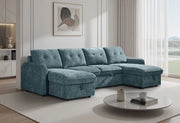Moscow U Shape Corner Sofa Bed - Blue Fabric - Pull Out