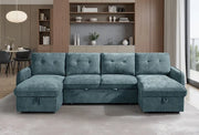 Moscow U Shape Corner Sofa Bed - Blue Fabric - Pull Out
