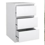 Naia 3 Piece Bundle, Bedside, Chest and 2 Door 1 Drawer Wardrobe in White High Gloss 