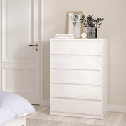 Naia 3 Piece Bundle, Bedside, Chest and 2 Door 1 Drawer Wardrobe in White High Gloss 