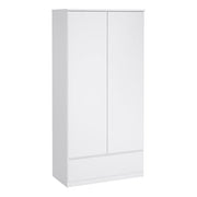 Naia 3 Piece Bundle, Bedside, Chest and 2 Door 1 Drawer Wardrobe in White High Gloss 