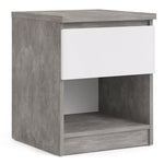 Naia Bedside 1 Drawer 1 Shelf in Concrete and White High Gloss 