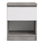 Naia Bedside 1 Drawer 1 Shelf in Concrete and White High Gloss 