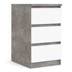 Naia Bedside 3 Drawers in Concrete and White High Gloss 