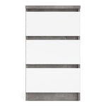 Naia Bedside 3 Drawers in Concrete and White High Gloss 
