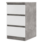 Naia Bedside 3 Drawers in Concrete and White High Gloss 