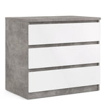 Naia Chest of 3 Drawers in Concrete and White High Gloss 