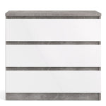 Naia Chest of 3 Drawers in Concrete and White High Gloss 