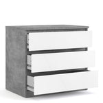 Naia Chest of 3 Drawers in Concrete and White High Gloss 
