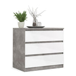 Naia Chest of 3 Drawers in Concrete and White High Gloss 