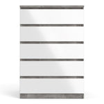 Naia Chest of 5 Drawers in Concrete and White High Gloss 