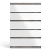 Naia Chest of 5 Drawers in Concrete and White High Gloss 