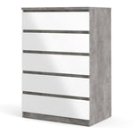 Naia Chest of 5 Drawers in Concrete and White High Gloss 