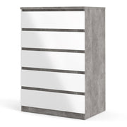 Naia Chest of 5 Drawers in Concrete and White High Gloss 