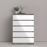 Naia Chest of 5 Drawers in Concrete and White High Gloss 