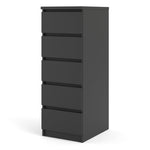 Naia Narrow Chest of 5 Drawers in Black Matt 