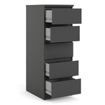 Naia Narrow Chest of 5 Drawers in Black Matt 