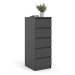Naia Narrow Chest of 5 Drawers in Black Matt 