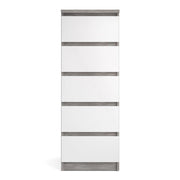 Naia Narrow Chest of 5 Drawers in Concrete and White High Gloss 