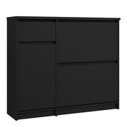Naia Shoe Cabinet with 2 Flip Down Doors 1 Door and 1 Drawer in Black Matt 