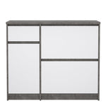 Naia Shoe Cabinet with 2 Flip Down Doors 1 Door and 1 Drawer in Concrete and White High Gloss 