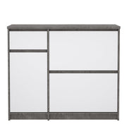 Naia Shoe Cabinet with 2 Flip Down Doors 1 Door and 1 Drawer in Concrete and White High Gloss 
