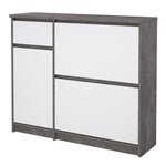 Naia Shoe Cabinet with 2 Flip Down Doors 1 Door and 1 Drawer in Concrete and White High Gloss 