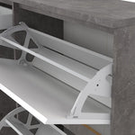 Naia Shoe Cabinet with 2 Flip Down Doors 1 Door and 1 Drawer in Concrete and White High Gloss 
