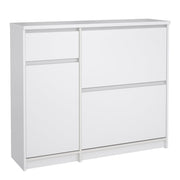 Naia Shoe Cabinet with 2 Flip Down Doors 1 Door and 1 Drawer in White High Gloss 