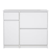 Naia Shoe Cabinet with 2 Flip Down Doors 1 Door and 1 Drawer in White High Gloss 