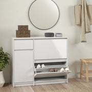 Naia Shoe Cabinet with 2 Flip Down Doors 1 Door and 1 Drawer in White High Gloss 