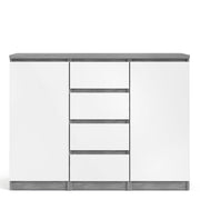 Naia Sideboard 4 Drawers 2 Doors in Concrete and White High Gloss 