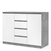 Naia Sideboard 4 Drawers 2 Doors in Concrete and White High Gloss 