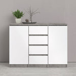 Naia Sideboard 4 Drawers 2 Doors in Concrete and White High Gloss 