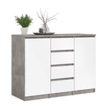 Naia Sideboard 4 Drawers 2 Doors in Concrete and White High Gloss 