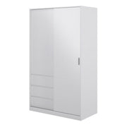 Naia Wardrobe with 1 Sliding Door 1 Door 3 Drawers in White High Gloss 