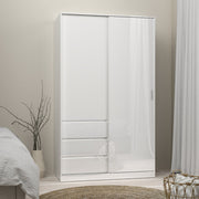 Naia Wardrobe with 1 Sliding Door 1 Door 3 Drawers in White High Gloss 