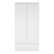 Naia Wardrobe with 2 Doors 1 Drawer in White High Gloss 