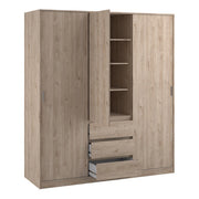 Naia Wardrobe with 2 Sliding Doors 1 Door 3 Drawers in Jackson Hickory Oak 