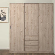 Naia Wardrobe with 2 Sliding Doors 1 Door 3 Drawers in Jackson Hickory Oak 