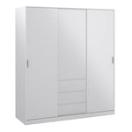 Naia Wardrobe with 2 Sliding Doors 1 Door 3 Drawers in White High Gloss 