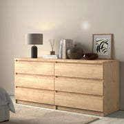 Naia Wide Chest of 6 Drawers (3+3) in Jackson Hickory Oak 
