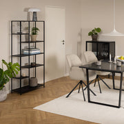 Newcastle Asymmetrical Bookcase with 6 Shelves in Matt Black 