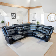 Novie Black Faux Leather Manual Recliner Corner Sofa