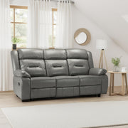 Novie Grey Faux Leather 3 Seater Manual Recliner Sofa